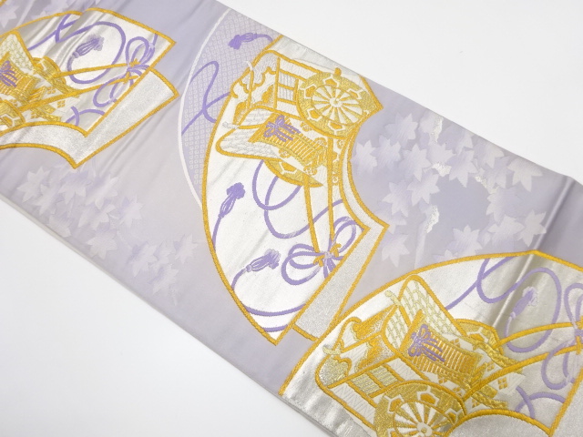 アンティーク　地紙に御所車模様織り出し袋帯（着用可）